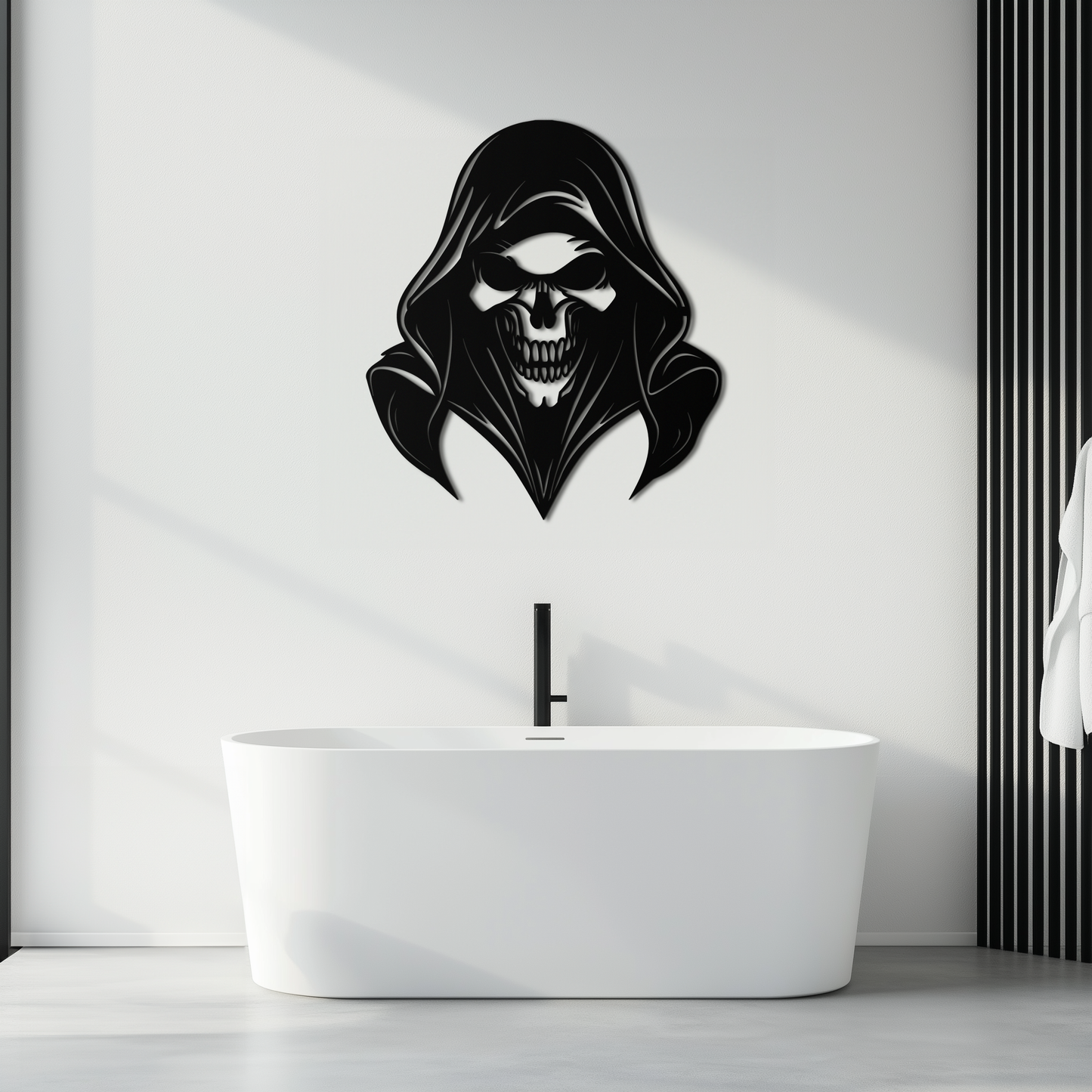 Grim Reaper Hooded Skull Metal Wall Art – Dark Gothic Horror Silhouette Design- KAF637 - Tampa Home & Garden Store