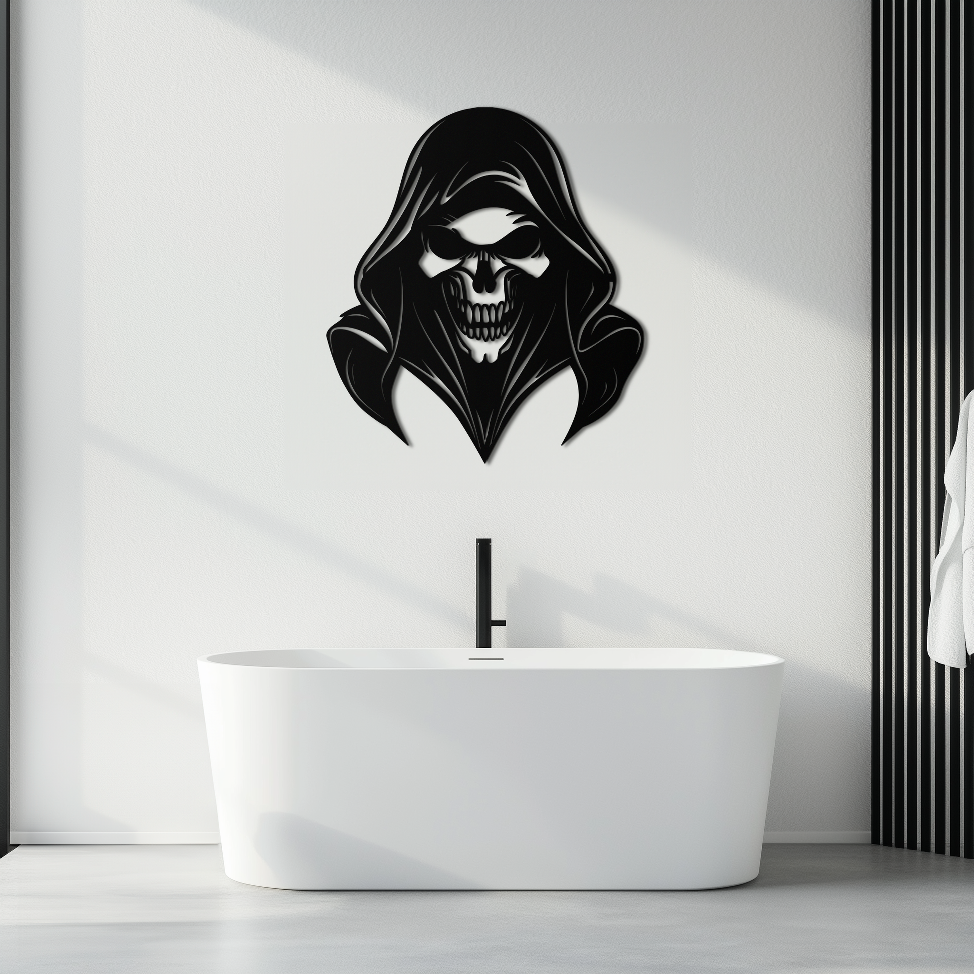 Grim Reaper Hooded Skull Metal Wall Art – Dark Gothic Horror Silhouette Design- KAF637 - Tampa Home & Garden Store