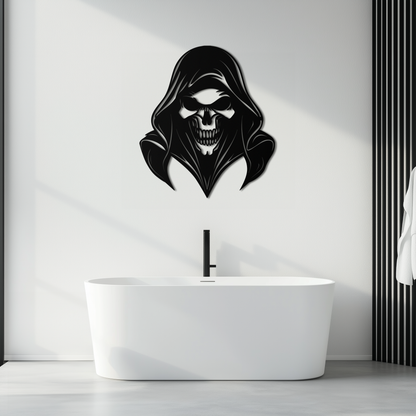 Grim Reaper Hooded Skull Metal Wall Art – Dark Gothic Horror Silhouette Design- KAF637 - Tampa Home & Garden Store
