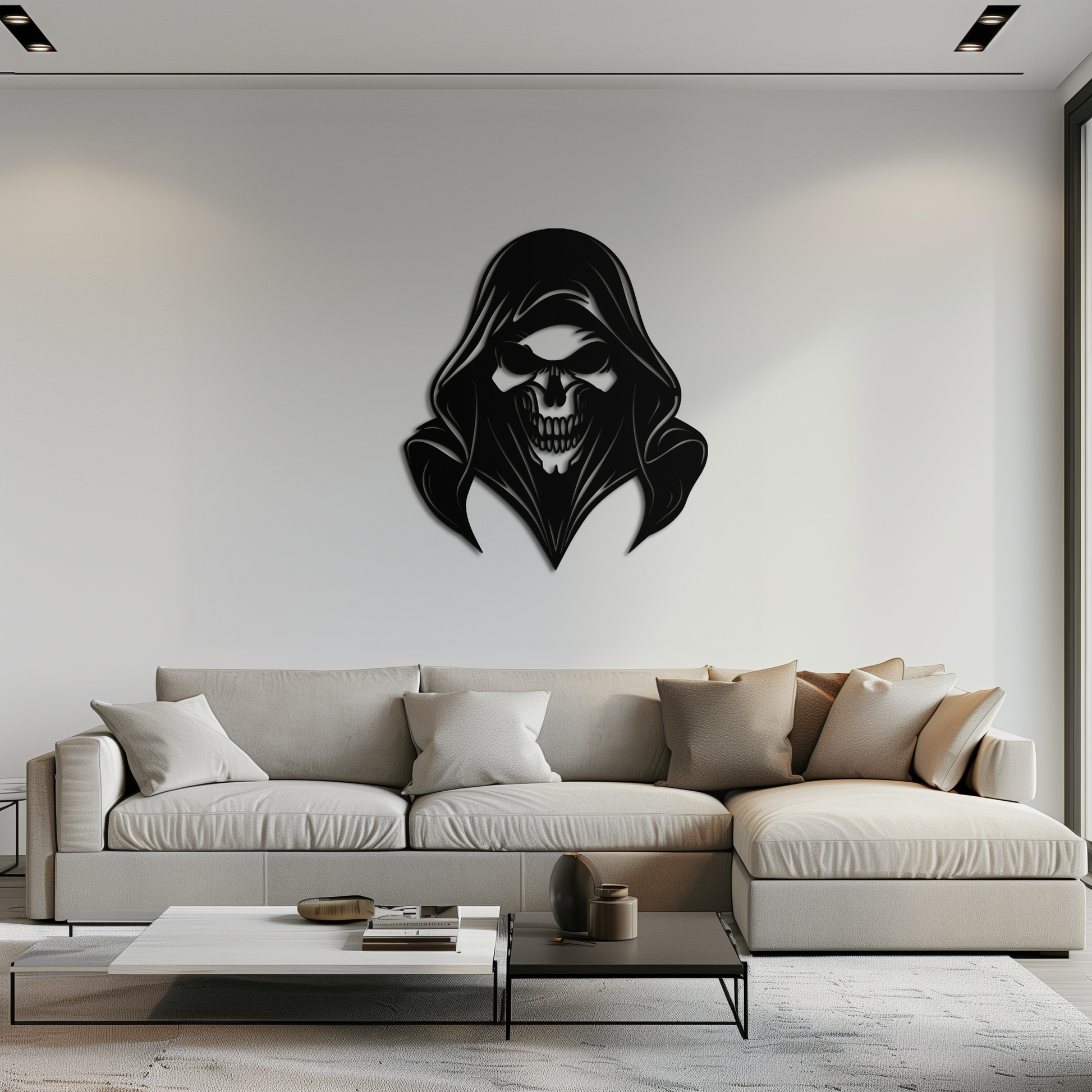 Grim Reaper Hooded Skull Metal Wall Art – Dark Gothic Horror Silhouette Design- KAF637 - Tampa Home & Garden Store