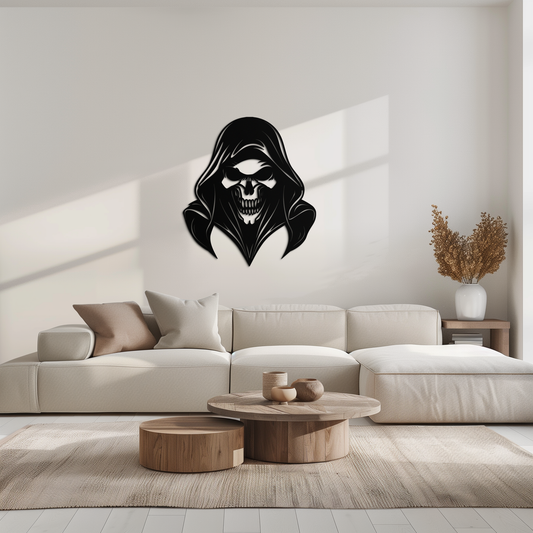 Grim Reaper Hooded Skull Metal Wall Art – Dark Gothic Horror Silhouette Design- KAF637 - Tampa Home & Garden Store