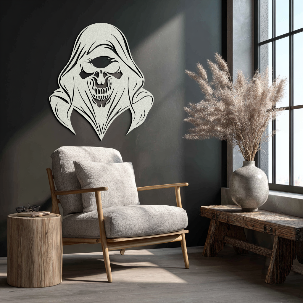 Grim Reaper Hooded Skull Metal Wall Art – Dark Gothic Horror Silhouette Design- KAF637 - Tampa Home & Garden Store