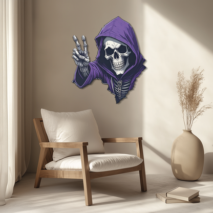 Grim Reaper Peace Metal Wall Art – Purple Skull UV Print Decor-KAFUVM019 - Tampa Home & Garden Store