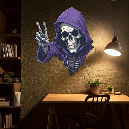 Grim Reaper Peace Metal Wall Art – Purple Skull UV Print Decor-KAFUVM019 - Tampa Home & Garden Store