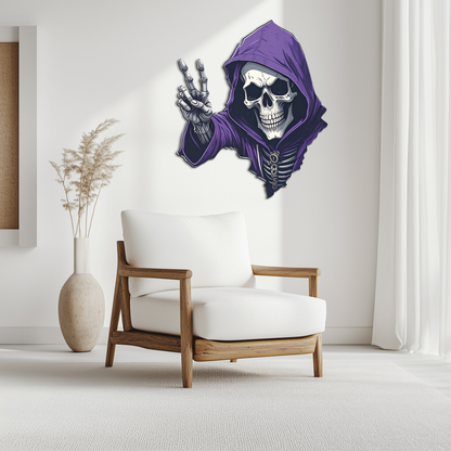 Grim Reaper Peace Metal Wall Art – Purple Skull UV Print Decor-KAFUVM019 - Tampa Home & Garden Store