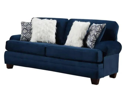 Groovy navy 2pc sectional sofa by Unique Piece Furniture with 4 pillows on legs on Tampa Home & Garden Store