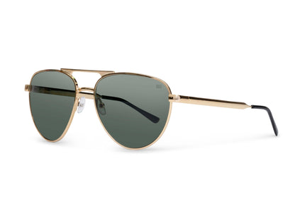 Dara Aviator Gold sunglasses by Skeleton Optics, gold metal frame with green lenses on Tampa Home & Garden Store