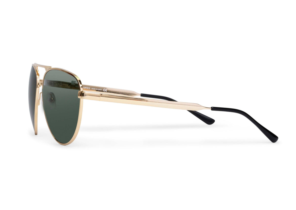 Dara Aviator Gold sunglasses by Skeleton Optics, gold metal frame with dark green lenses on Tampa Home & Garden Store