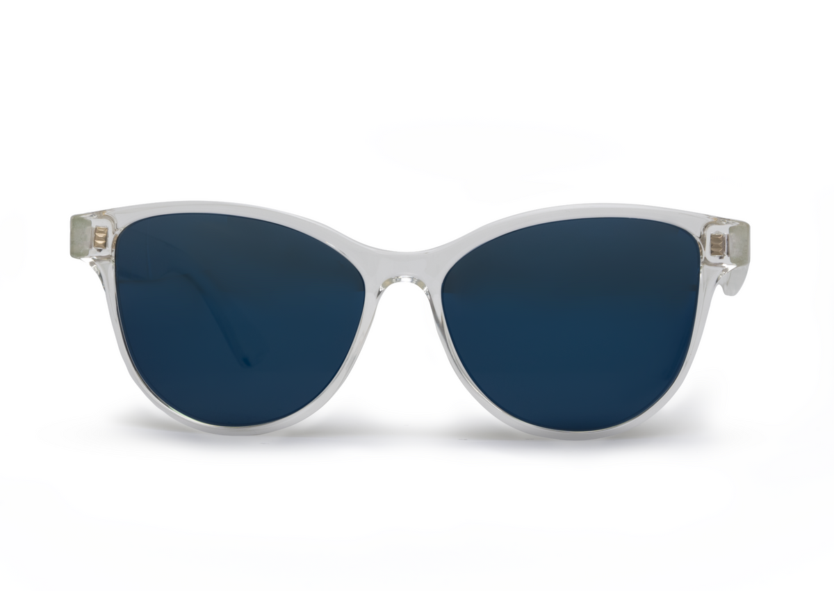 Mia Crystal Gloss sunglasses by Skeleton Optics, translucent crystal frame with navy lenses on Tampa Home & Garden Store