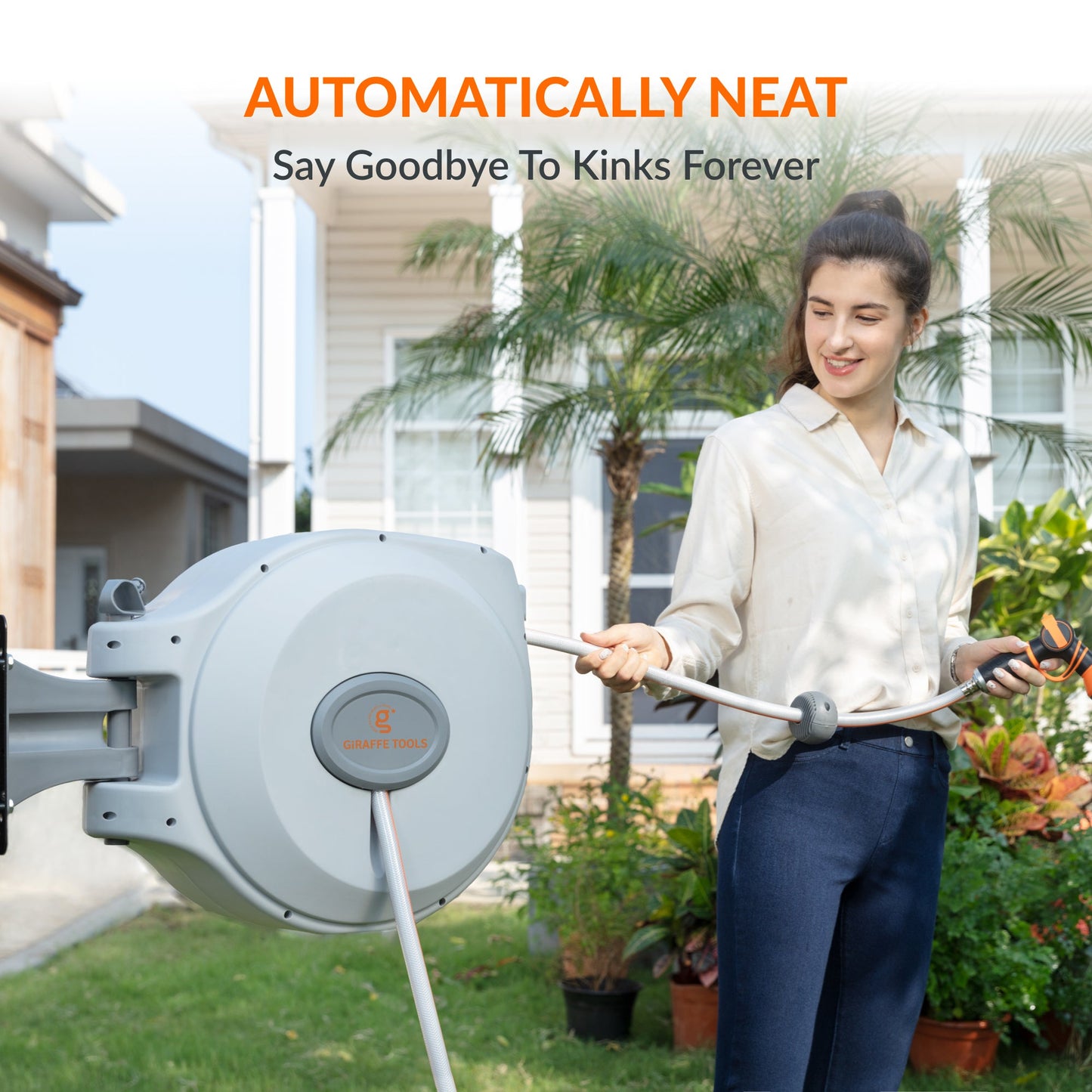 Enrouleur de tuyau d'arrosage rétractable - 5/8 po - 65 pi