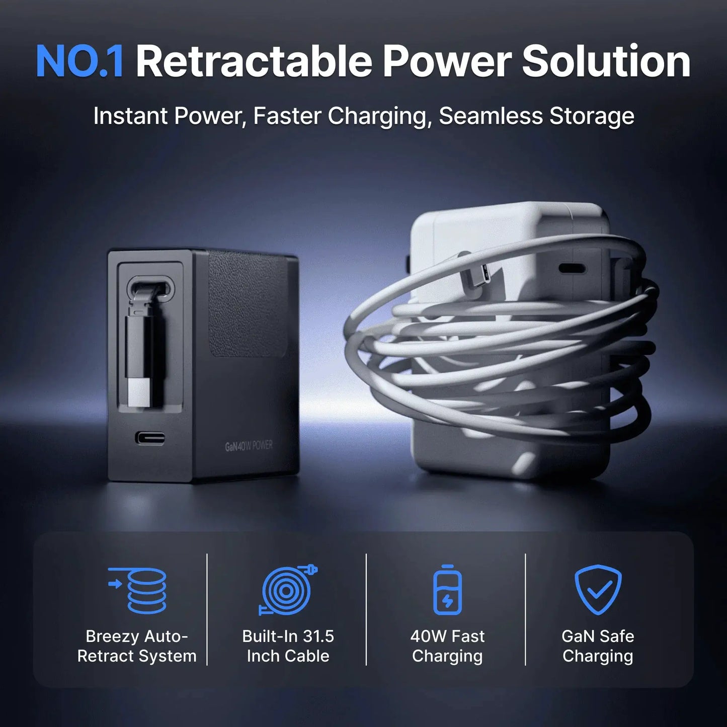 Gitryin 35W GaN dual-port retractable charger with built-in 31.5in cable on Tampa Home & Garden Store