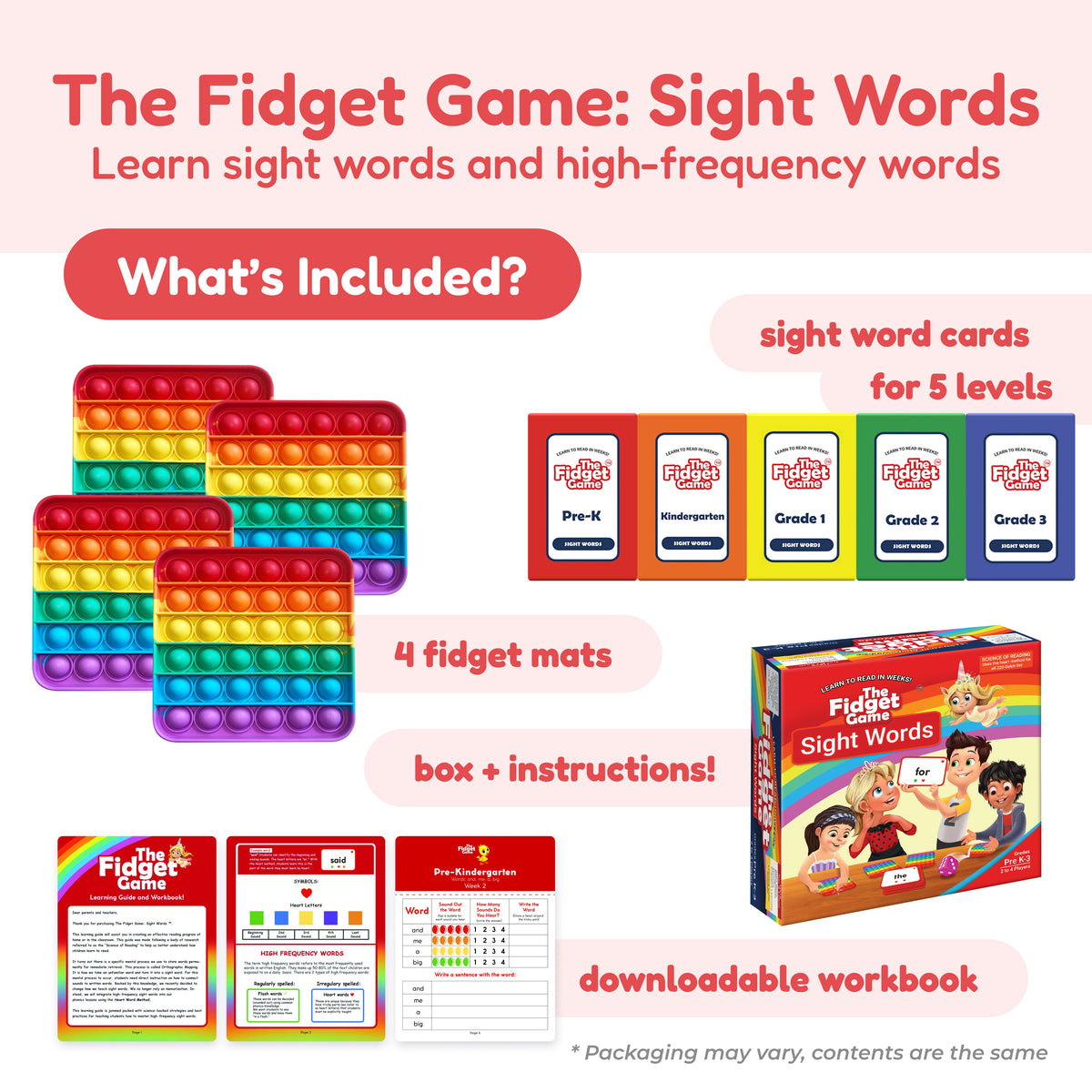 Confident Reader Bundle by The Fidget Games; sight word cards and rainbow fidget mats on Tampa Home & Garden Store