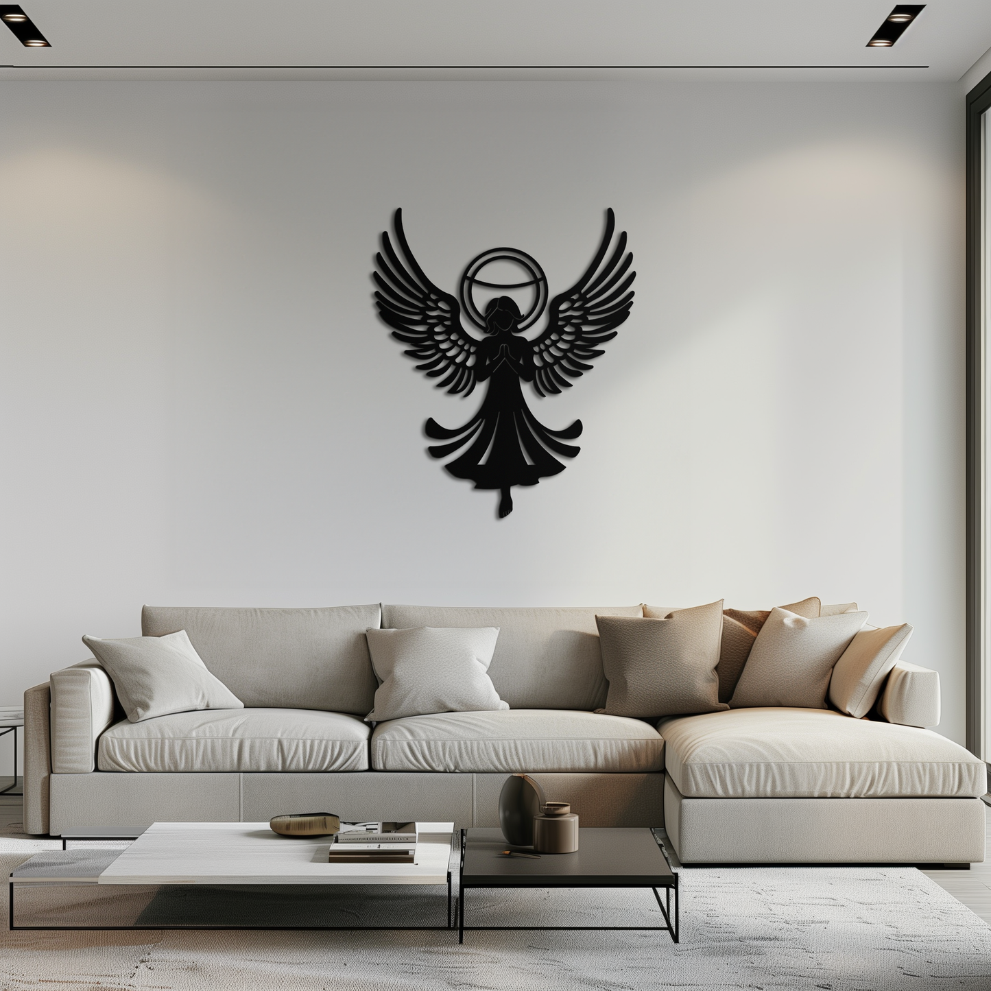 Guardian Angel Metal Wall Art – Spiritual Angel Silhouette with Halo for Home Blessing Decor- KAF359 - Tampa Home & Garden Store