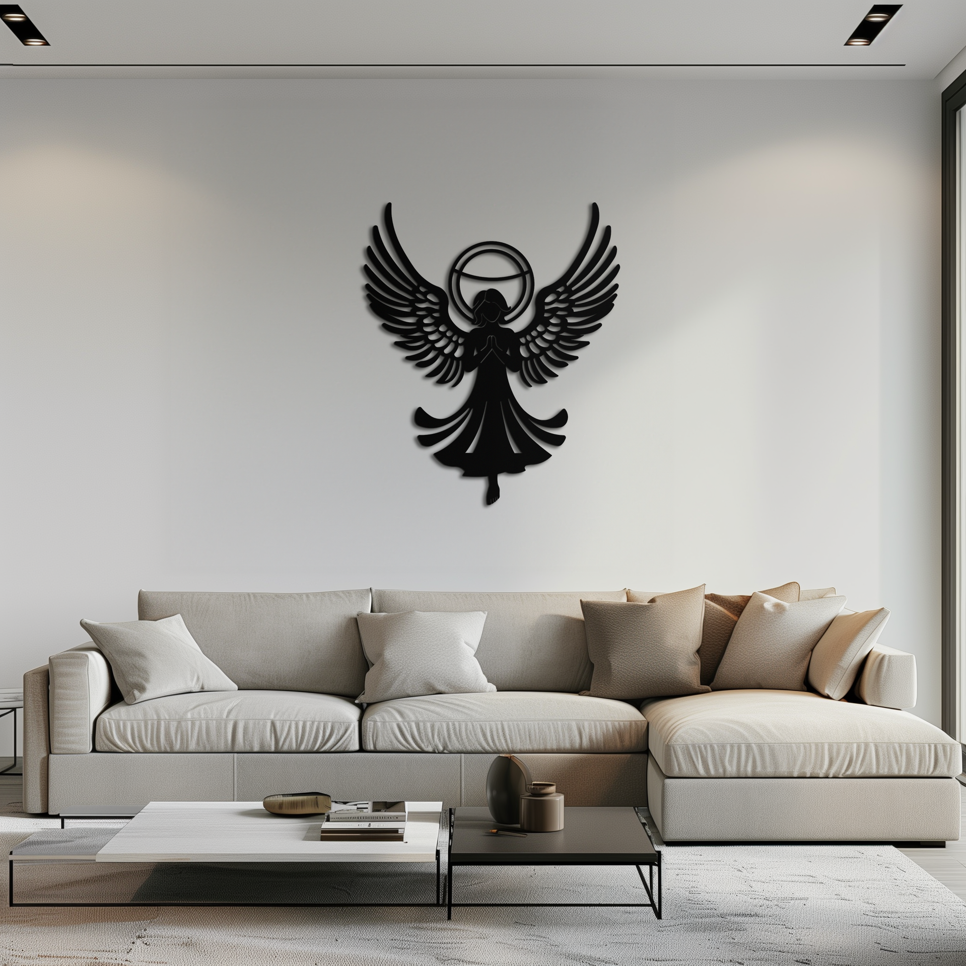 Guardian Angel Metal Wall Art – Spiritual Angel Silhouette with Halo for Home Blessing Decor- KAF359 - Tampa Home & Garden Store