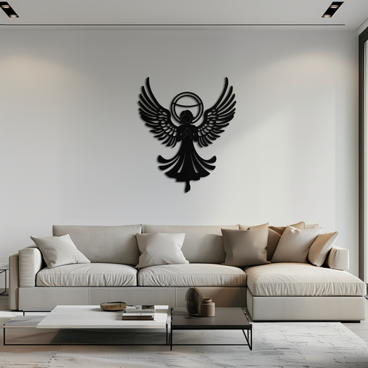 Guardian Angel Metal Wall Art – Spiritual Angel Silhouette with Halo for Home Blessing Decor- KAF359 - Tampa Home & Garden Store