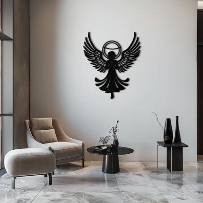 Guardian Angel Metal Wall Art – Spiritual Angel Silhouette with Halo for Home Blessing Decor- KAF359 - Tampa Home & Garden Store