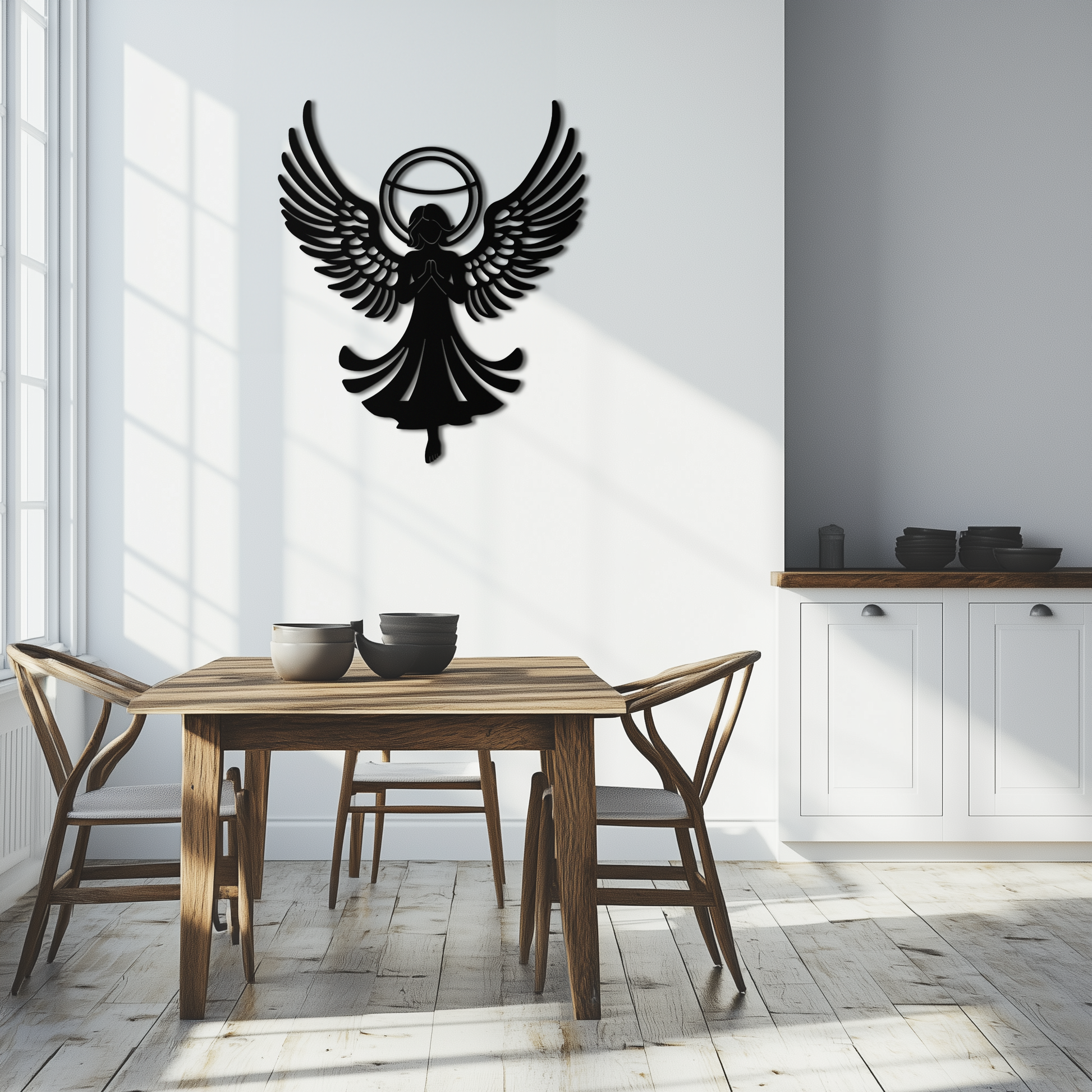 Guardian Angel Metal Wall Art – Spiritual Angel Silhouette with Halo for Home Blessing Decor- KAF359 - Tampa Home & Garden Store