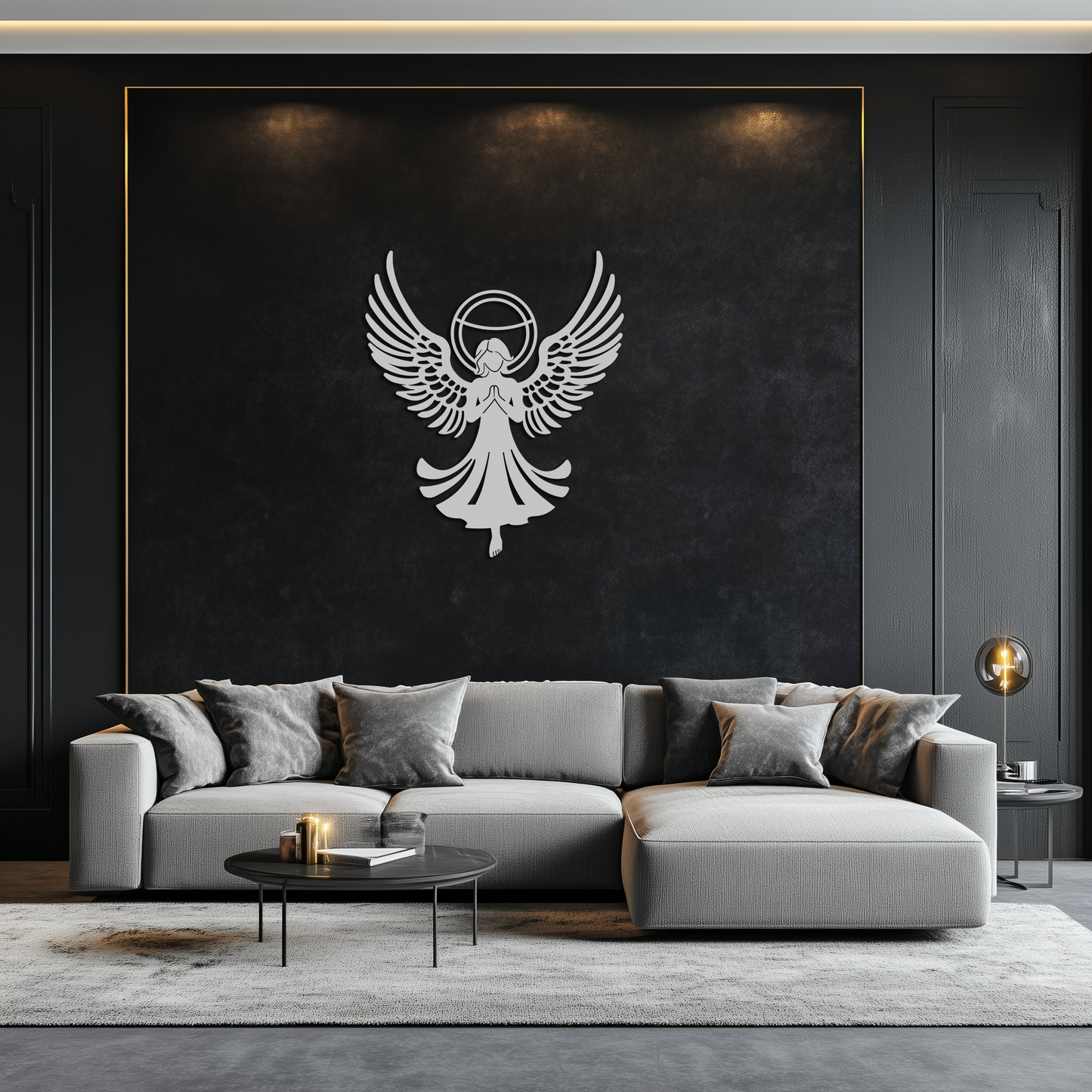 Guardian Angel Metal Wall Art – Spiritual Angel Silhouette with Halo for Home Blessing Decor- KAF359 - Tampa Home & Garden Store