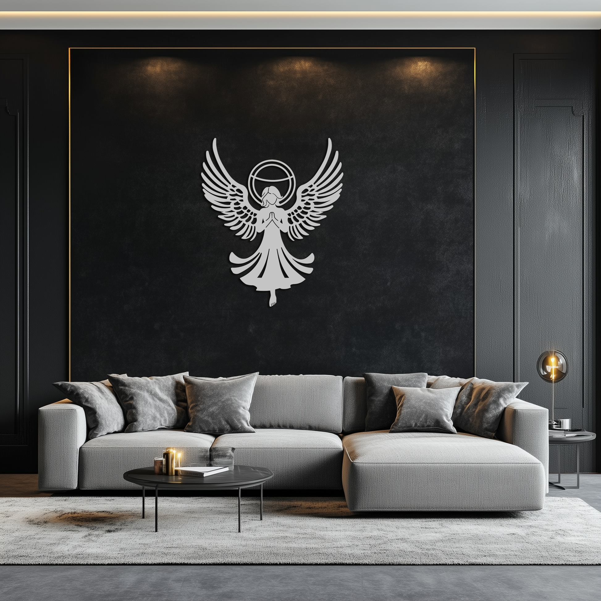 Guardian Angel Metal Wall Art – Spiritual Angel Silhouette with Halo for Home Blessing Decor- KAF359 - Tampa Home & Garden Store