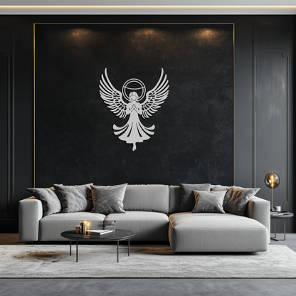 Guardian Angel Metal Wall Art – Spiritual Angel Silhouette with Halo for Home Blessing Decor- KAF359 - Tampa Home & Garden Store