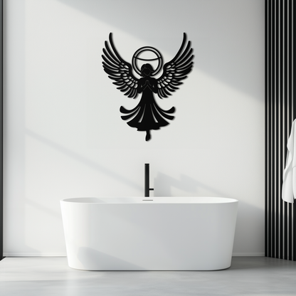 Guardian Angel Metal Wall Art – Spiritual Angel Silhouette with Halo for Home Blessing Decor- KAF359 - Tampa Home & Garden Store