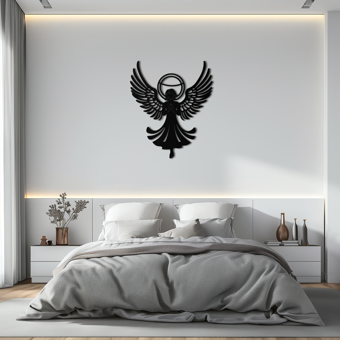 Guardian Angel Metal Wall Art – Spiritual Angel Silhouette with Halo for Home Blessing Decor- KAF359 - Tampa Home & Garden Store