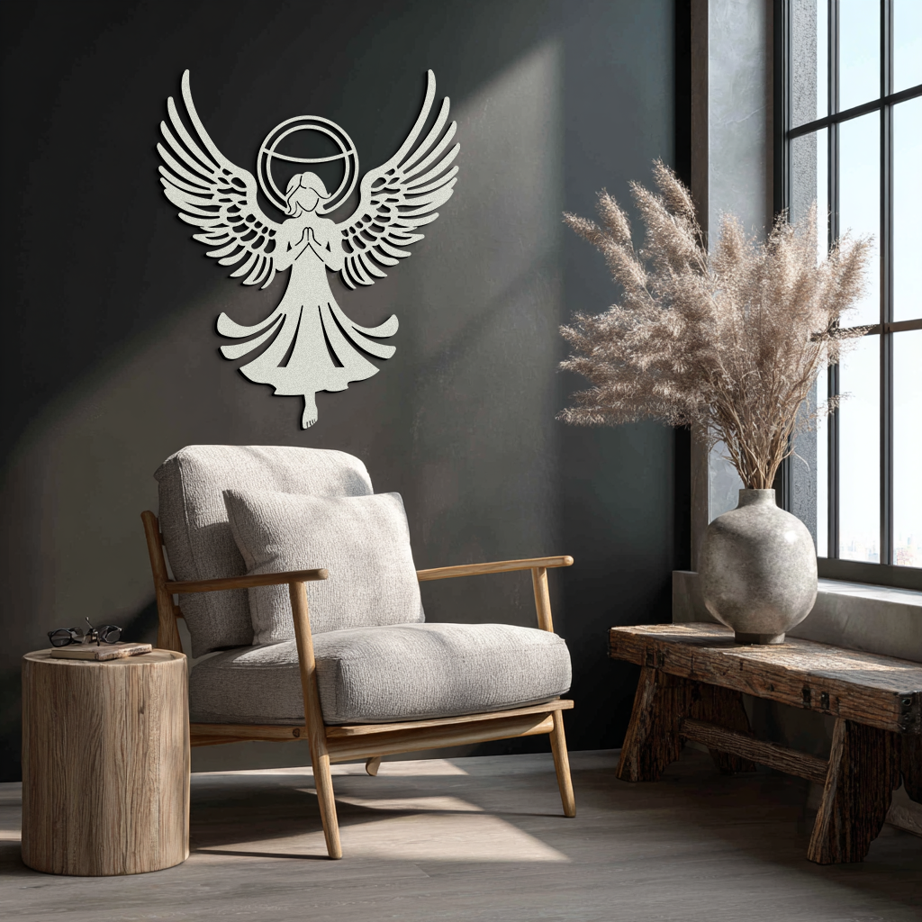 Guardian Angel Metal Wall Art – Spiritual Angel Silhouette with Halo for Home Blessing Decor- KAF359 - Tampa Home & Garden Store