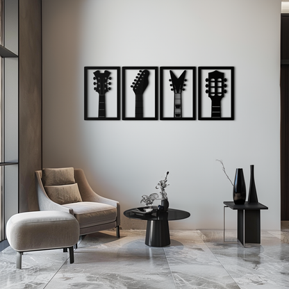 Guitar Headstock Metal Wall Art - 4-Piece Music Decor- KAF260 - Tampa Home & Garden Store