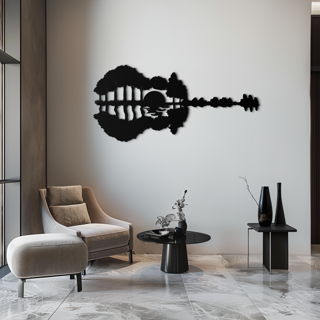 Guitar Landscape Metal Wall Art – Music & Nature Fusion - KAF191 - Tampa Home & Garden Store
