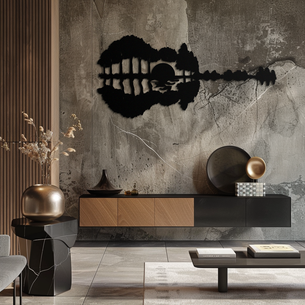 Guitar Landscape Metal Wall Art – Music & Nature Fusion - KAF191 - Tampa Home & Garden Store
