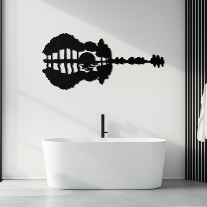 Guitar Landscape Metal Wall Art – Music & Nature Fusion - KAF191 - Tampa Home & Garden Store
