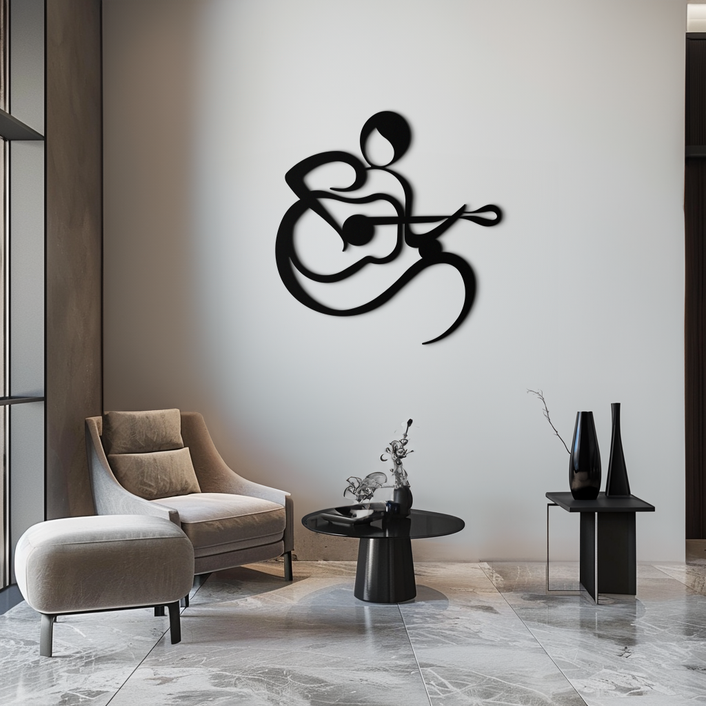 Guitarist Abstract Metal Wall Art – Minimal Black Wall Decoration- KAF388 - Tampa Home & Garden Store