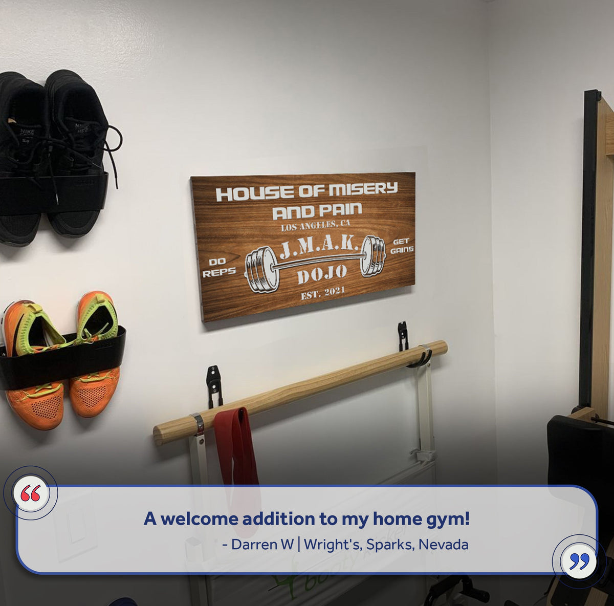 Gym Sign XII canvas wall art by Tailored Canvases with wooden sign and dumbbell graphic on Tampa Home & Garden Store