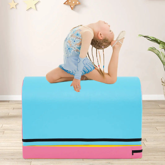 Gymnastics vaulting box for kids by DirectDeals, blue top pink base detachable mat handle on Tampa Home & Garden Store