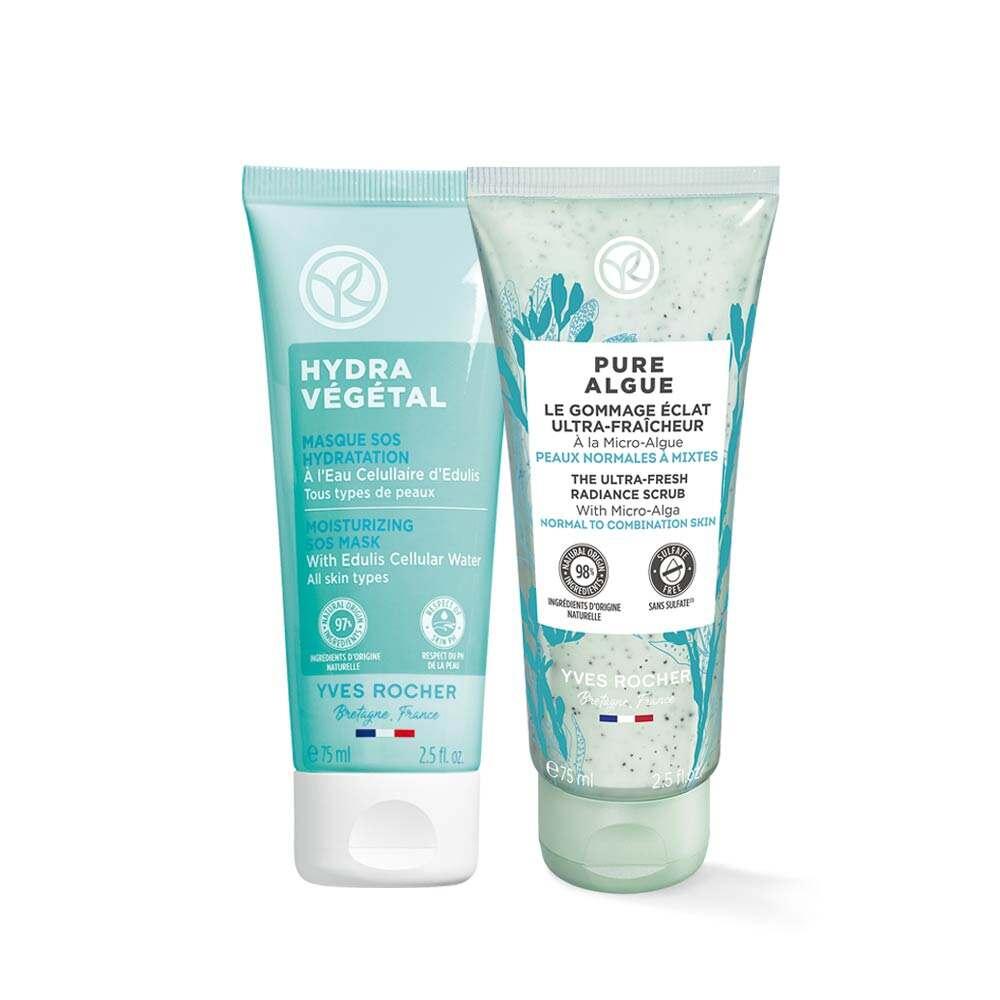2 Yves Rocher turquoise tubes: Hydra Vegetal hydrating mask and Pure Algue exfoliating scrub on Tampa Home & Garden Store