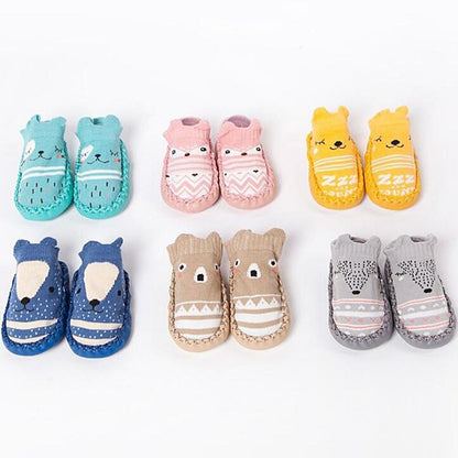 Stevvex baby cotton soft sole cartoon shoes set 6 pairs in teal pink yellow blue beige gray on Tampa Home & Garden Store