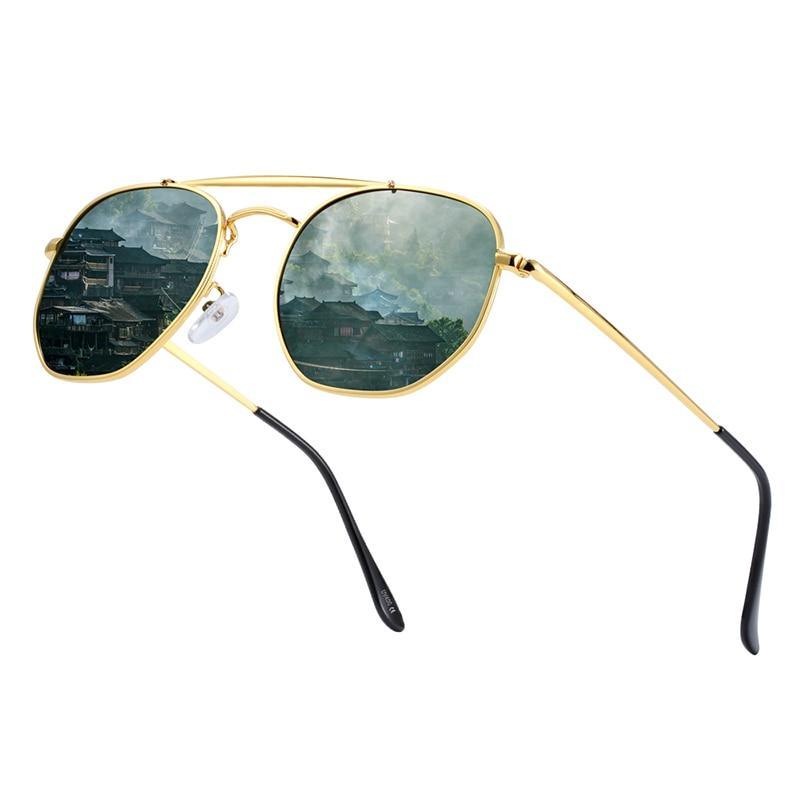 Stevvex square sunglasses gold frame with polarized green lenses UV400 on Tampa Home & Garden Store