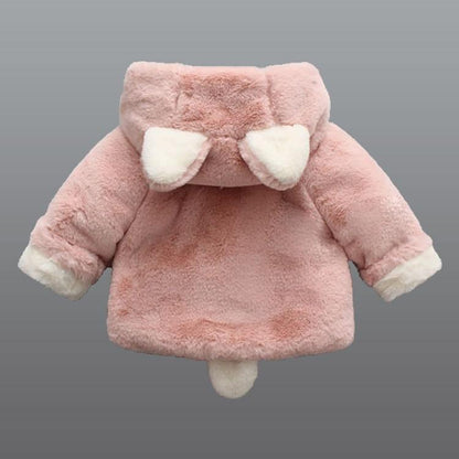 Baby girl pink plush winter jacket with bunny hood and white cuffs by Stevvex on Tampa Home & Garden Store