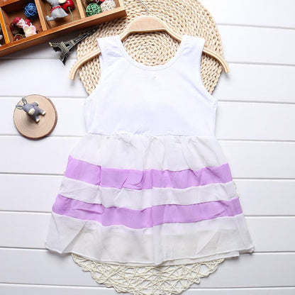 Stevvex baby girl dress white sleeveless with purple striped tiered chiffon skirt on Tampa Home & Garden Store