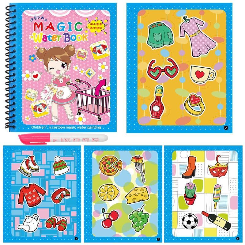 Magic Water Book coloring set for kids by Stevvex with blue dotted covers and pink marker on Tampa Home & Garden Store