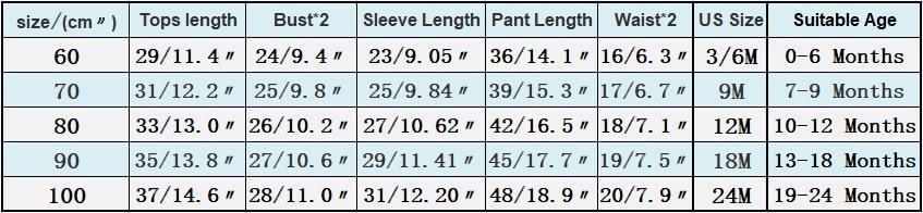 Newborn baby boy clothes set size chart with tops length bust sleeve pant length Stevvex on Tampa Home & Garden Store