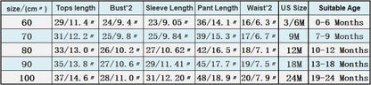 Newborn baby boy clothes set size chart with tops length bust sleeve pant length Stevvex on Tampa Home & Garden Store