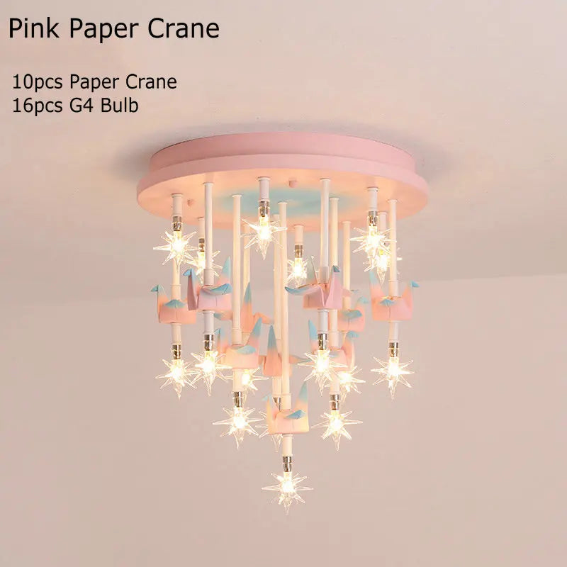 DecorBites Kids Resin Horse Paper Crane Ceiling Light base with pastel cranes and star LEDs on Tampa Home & Garden Store
