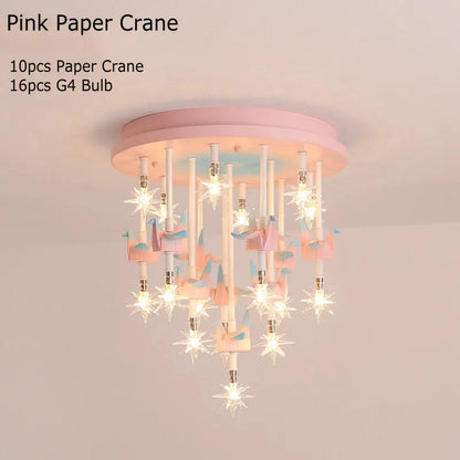 DecorBites Kids Resin Horse Paper Crane Ceiling Light base with pastel cranes and star LEDs on Tampa Home & Garden Store