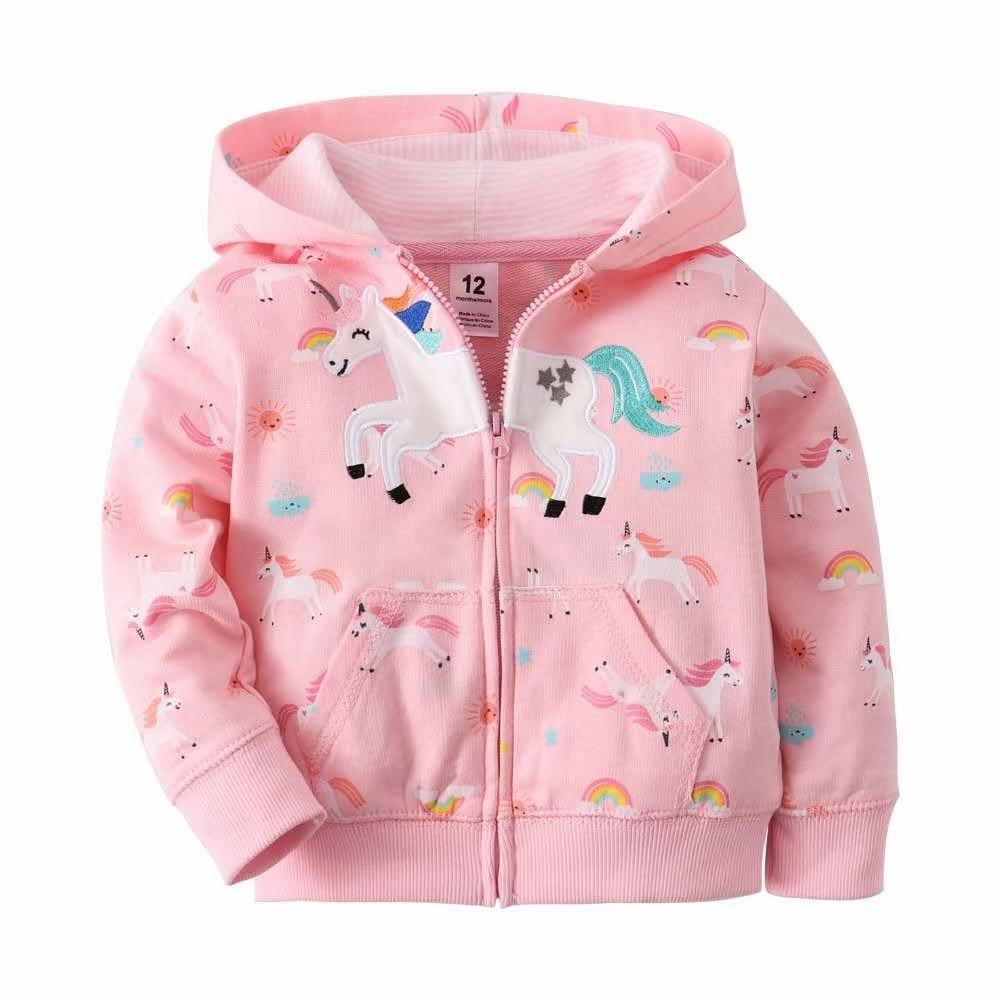 Pink unicorn print baby hoodie, cotton zip-up with hood and front pocket by Stevvex on Tampa Home & Garden Store