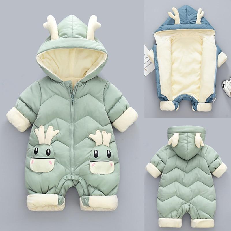 Stevvex baby snowsuit jumpsuit mint green thick cotton with hood antler ears on Tampa Home & Garden Store
