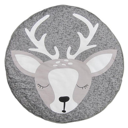 Round baby play mat by Stevvex, cotton fabric in gray with white deer head design on Tampa Home & Garden Store