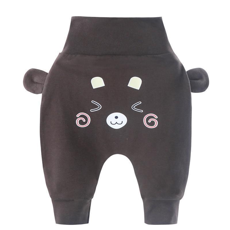 Baby pants Stevvex, dark brown bear-face print with ears, newborn to toddler bottoms on Tampa Home & Garden Store