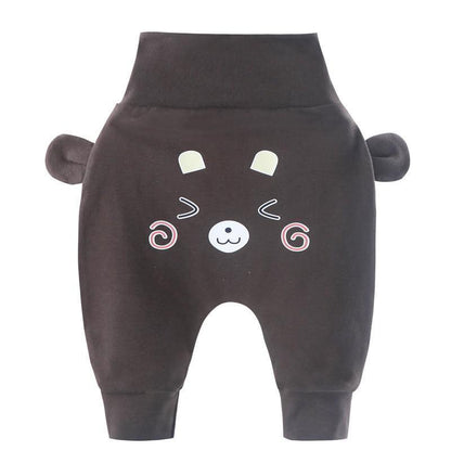 Baby pants Stevvex, dark brown bear-face print with ears, newborn to toddler bottoms on Tampa Home & Garden Store