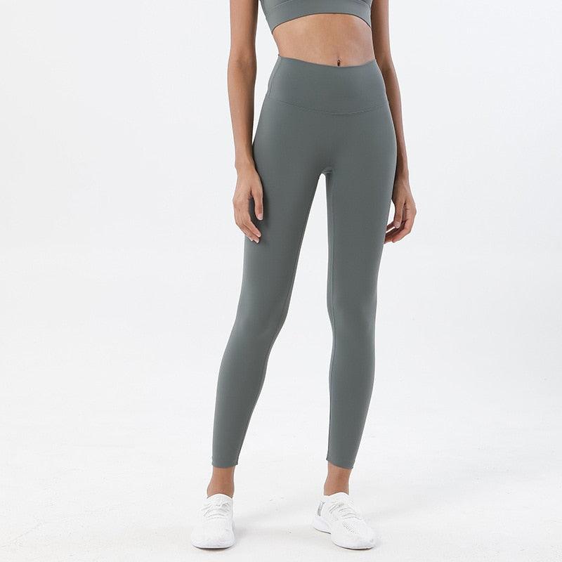 Stevvex yoga leggings high-waist gray-green full-length with pocket athletic workout pants on Tampa Home & Garden Store